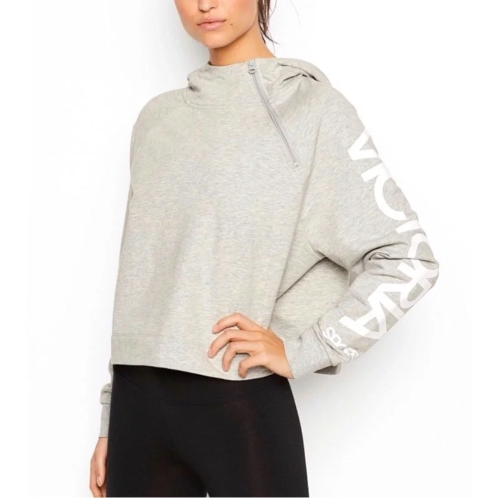 Victoria's Secret SPORT Hoodie Sweatshirt Spell out Logo on Sleeve Gray SZ XL - Picture 14 of 14